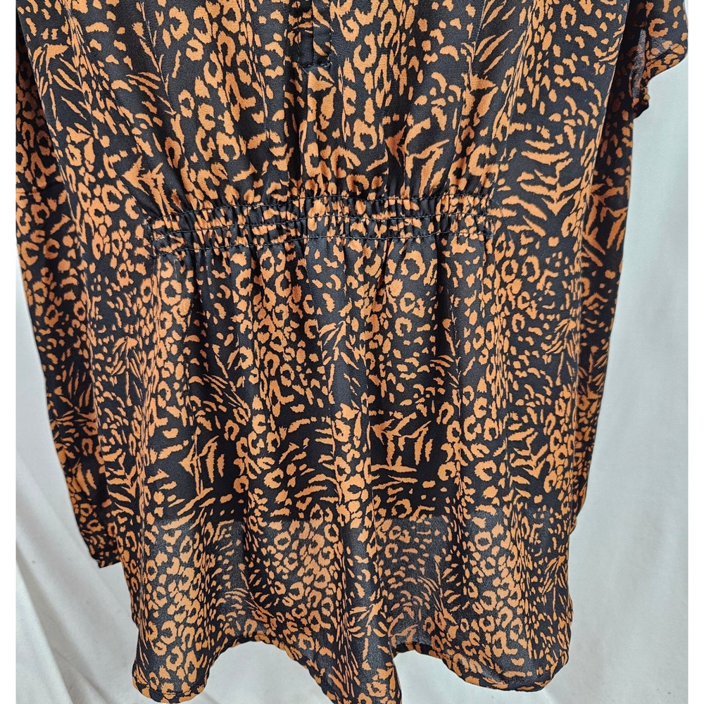 Massini Womens Animal Print Blouse Cognac Orange Black Elastic Waist Peplum 1X - Picture 7 of 9